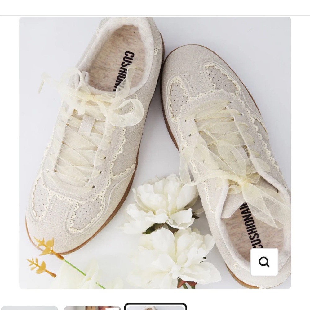 Belinda Lace-Trimmed Cream Sneakers
